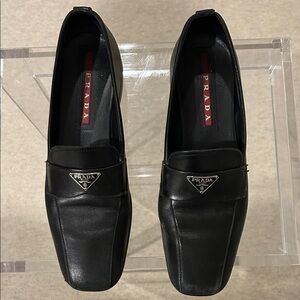 Prada Women's Black Loafers with Logo Detail